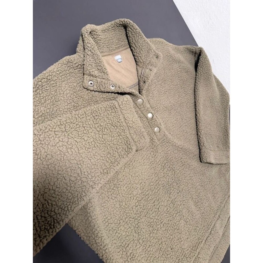 Aerie XL Olive Green Sherpa Fleece Pullover Snap Neck Teddy Sweatshirt